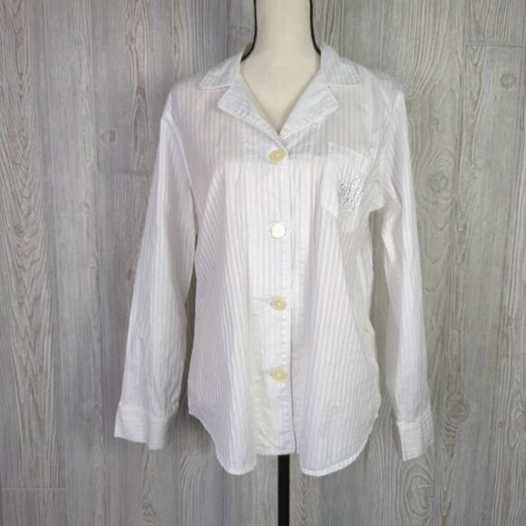 Vintage Lauren Ralph Lauren Y2K Women’s Large White Sleep shirt Button-down - Picture 1 of 7
